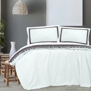 Full Organic Cotton Double Bedding Set with Pompoms Marine