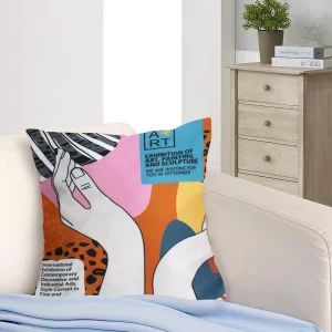 Printed Throw Pillow Cover with Suede Texture