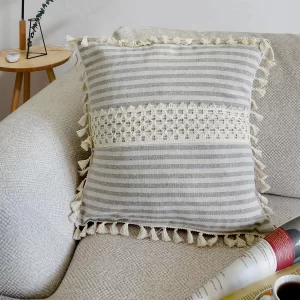 Linen Throw Pillow Cover with Lace Special Design