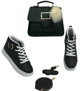 High Necked Sneakers and Bags With Pom Poms