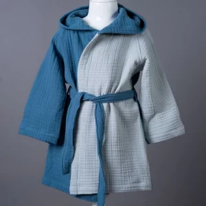 Full Cotton 4-Layer Muslin Bicolor Bathrobe