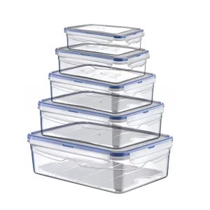 4 Square Sealed Storage Containers 0,3+0,68+1,3+2,3 L